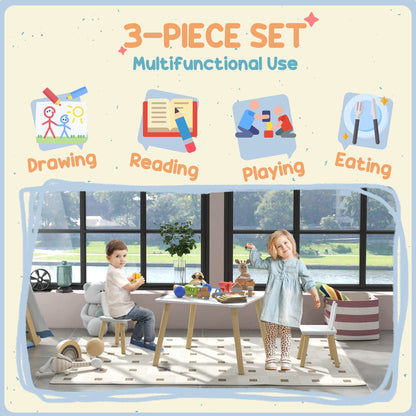 AIYAPLAY 3 Piece Toddler Table and Chair Set, Kids Desk and 2 Chairs Set w/ Bunny Ear Backrest, for Nursery, Playroom