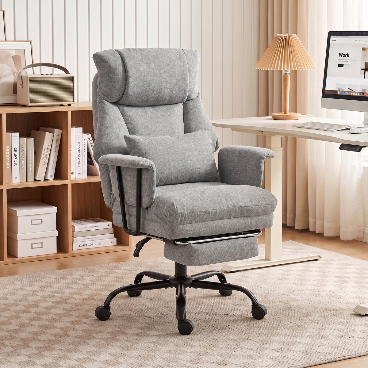Grey Heavy-Duty Reclining Office Chair | 180 kg Capacity, 55 cm Wide Seat with Pocket Springs, Lumbar Support & Footrest | 135° Recline