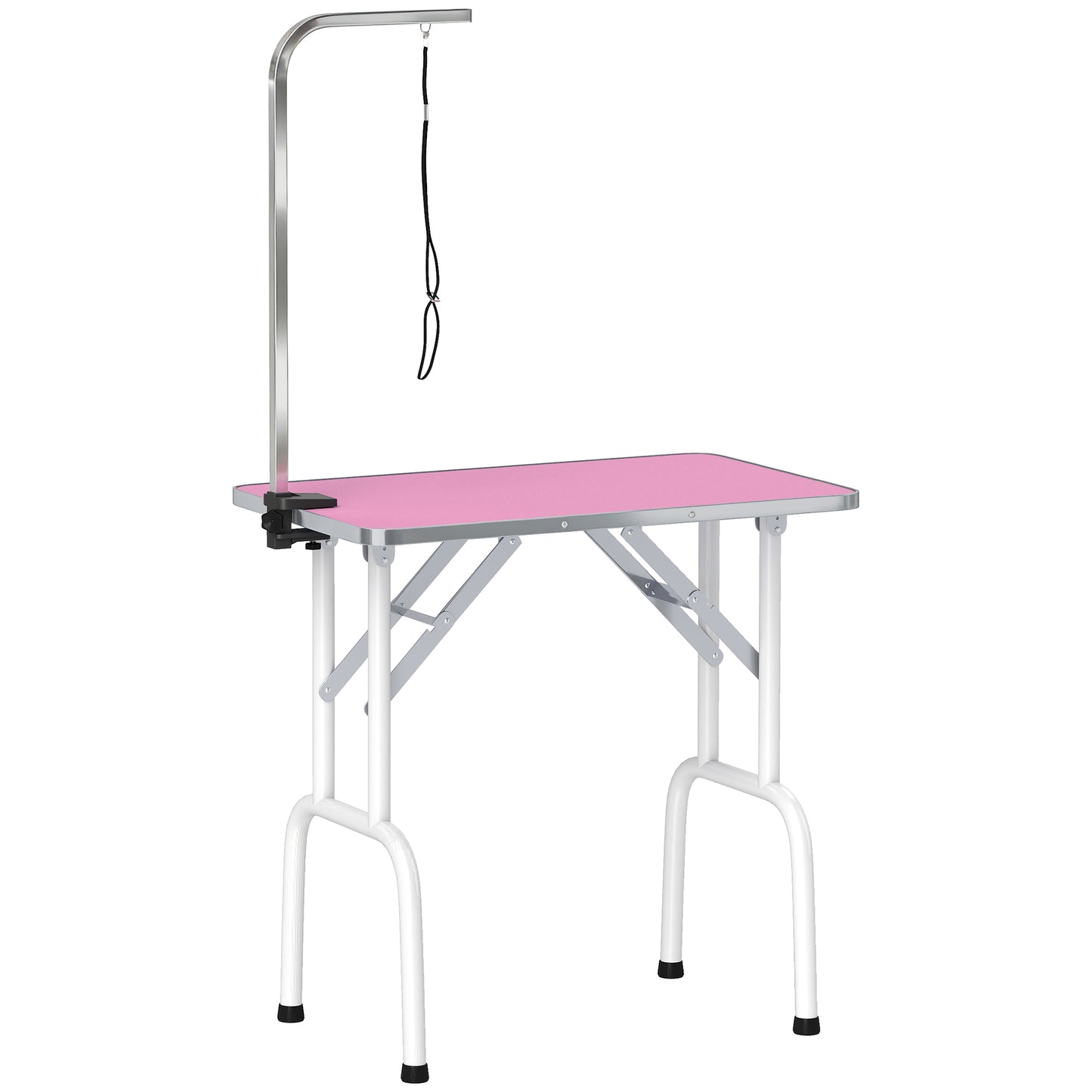 Foldable Dog Grooming Table | Non-Slip Rubber Top | Adjustable Arm 20-60cm | 20kg | Pink