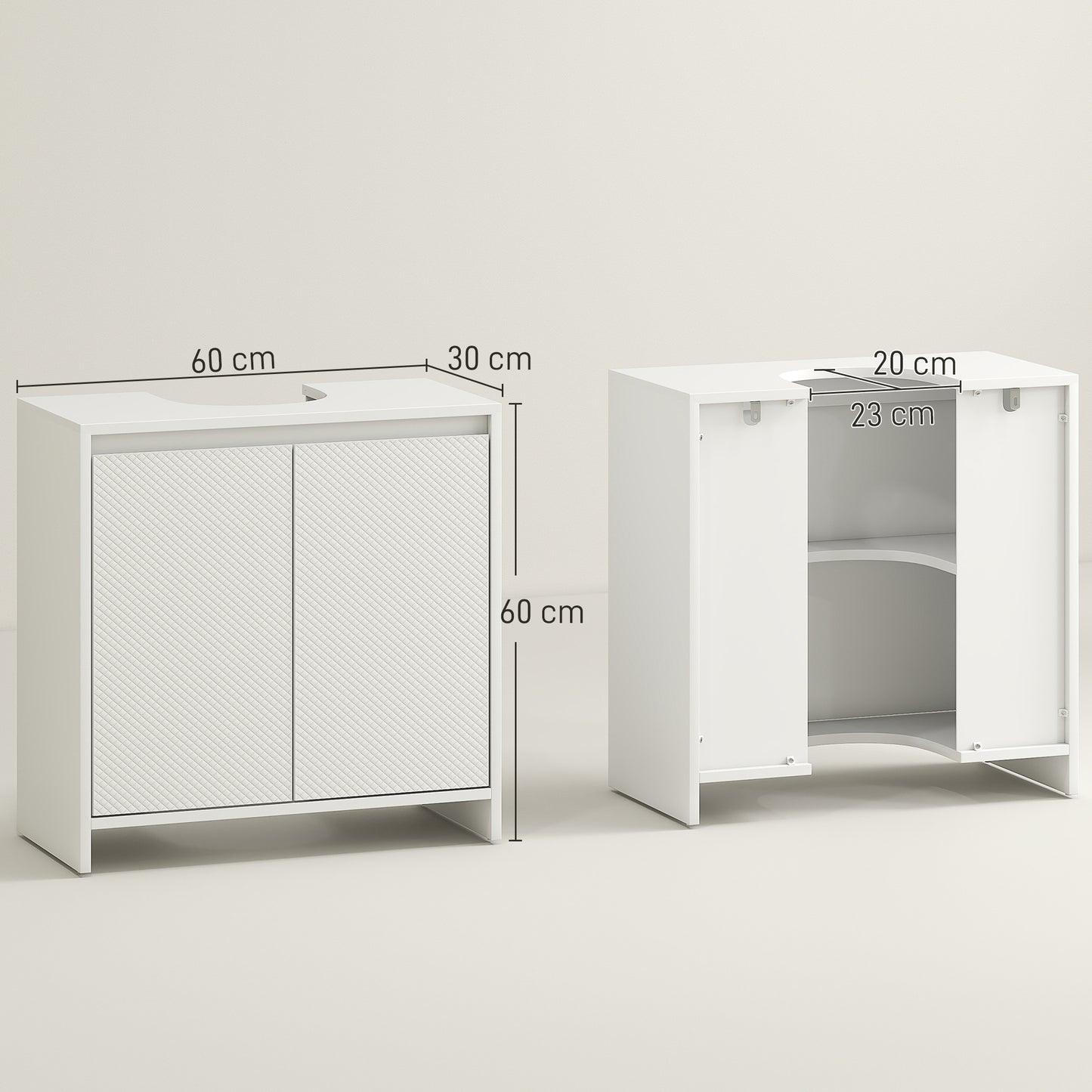 Under Sink Bathroom Cabinet, Freestanding Under Sink Cabinet with 2 Doors and Shelf for Basin without or with Pedestal, White