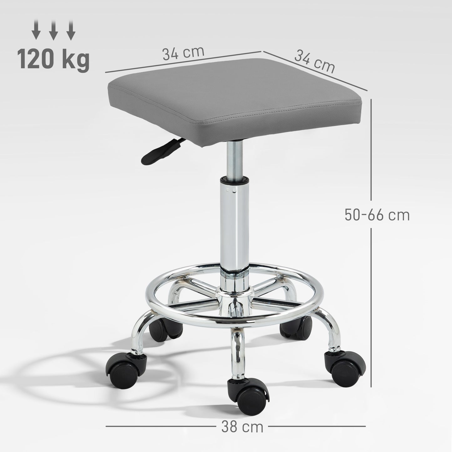 Adjustable PU Leather Rolling Stool - Grey