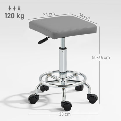 Adjustable PU Leather Rolling Stool - Grey