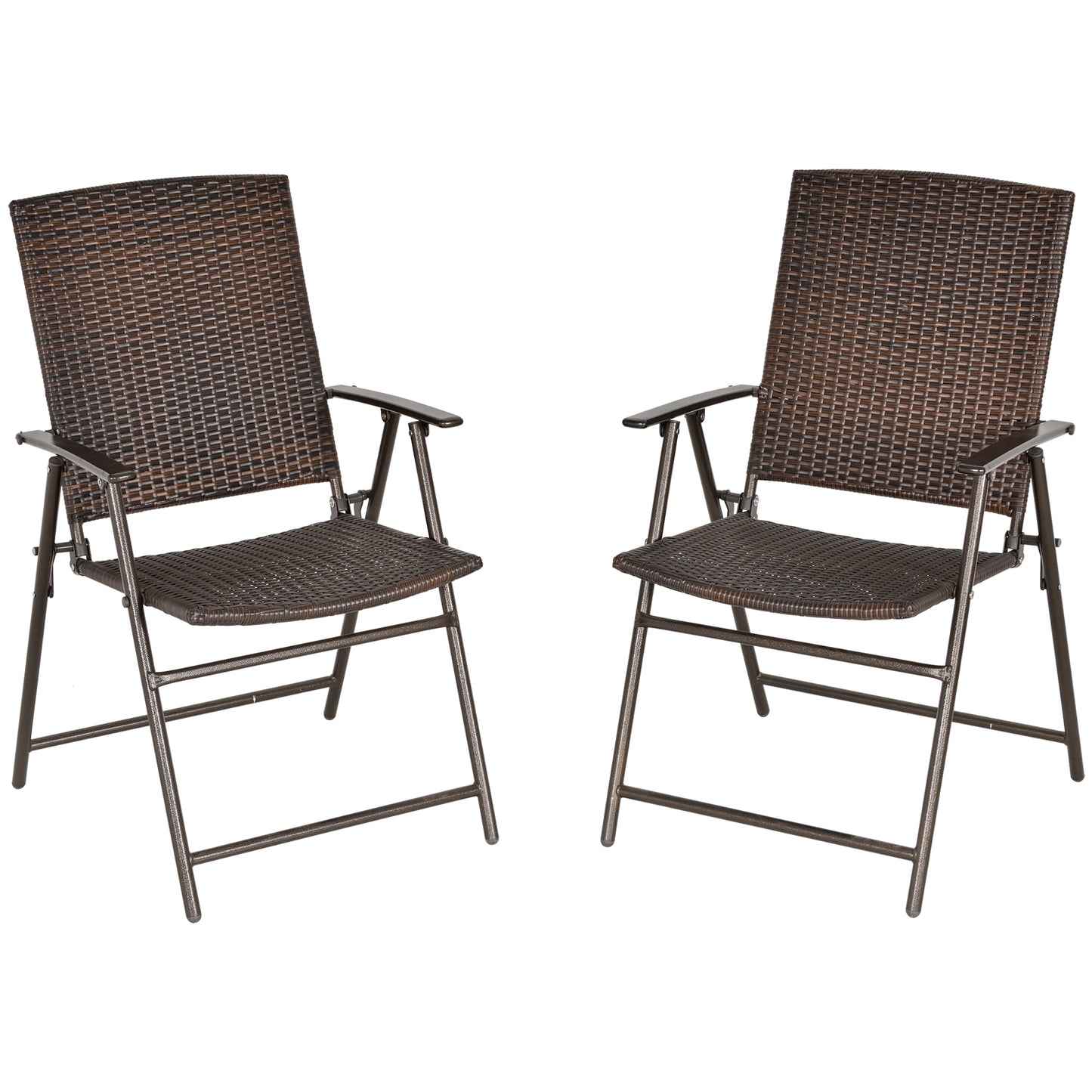 Set of 2 Folding Rattan Garden Chairs | UV & Water Resistant PE Rattan | Steel Frame | Foldable | Floor Pads | 56x63x94cm | 110kg Per Chair | Brown