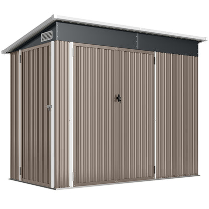 Galvanised Steel Garden Storage Shed | Triple Lockable Access | Double Front Doors & Side Door | Powder-Coated | Ventilation Slots | Sloped Roof | 25kg/m² Snow Load | 234x132x185cm | 2.68m² | Light Grey
