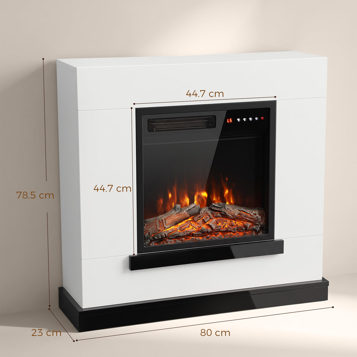 80cm Freestanding Electric Fireplace Suite | 900/1800W, Log Effect, 5 Brightness & Speed Settings | Remote, 8-Hour Timer & White Surround
