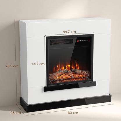 80cm Freestanding Electric Fireplace Suite | 900/1800W, Log Effect, 5 Brightness & Speed Settings | Remote, 8-Hour Timer & White Surround