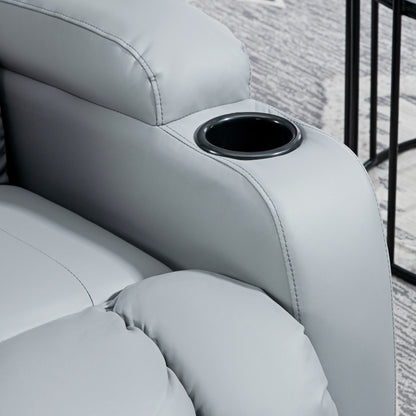 Massage Recliner Chair with 8 Vibration & Heat, PU Leather Recliner Armchair W/ Cup Holders, Side Pockets, Manual Reclining Chair, Light Grey