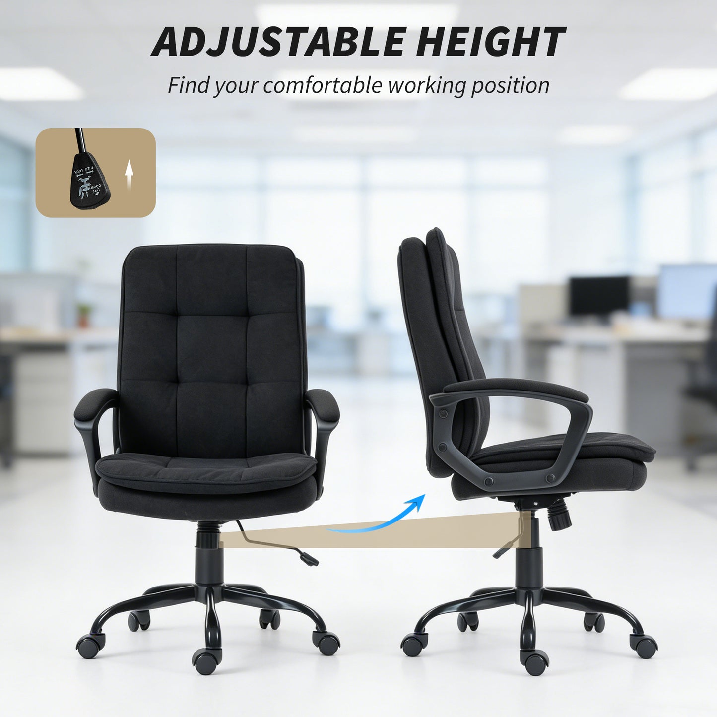 Linen-Look Double-Padded Office Chair - Black