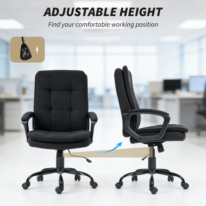 Linen-Look Double-Padded Office Chair - Black