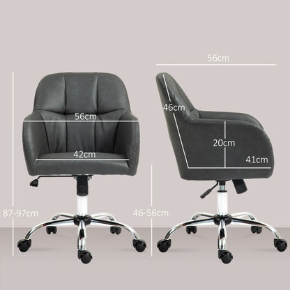 Computer Desk Chair, PU Leather Swivel Office Chair, Makeup Vanity Chair with Height Adjustable, Wheels, for Home Study Bedroom, Grey