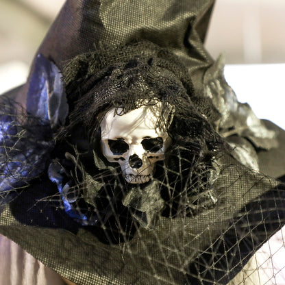 170 cm Life Size Halloween Animated Standing Witch & Staff with Glowing LED Eyes, Spooky Witch Scary Halloween Decorations, Battery Operated, Indoor Party Props