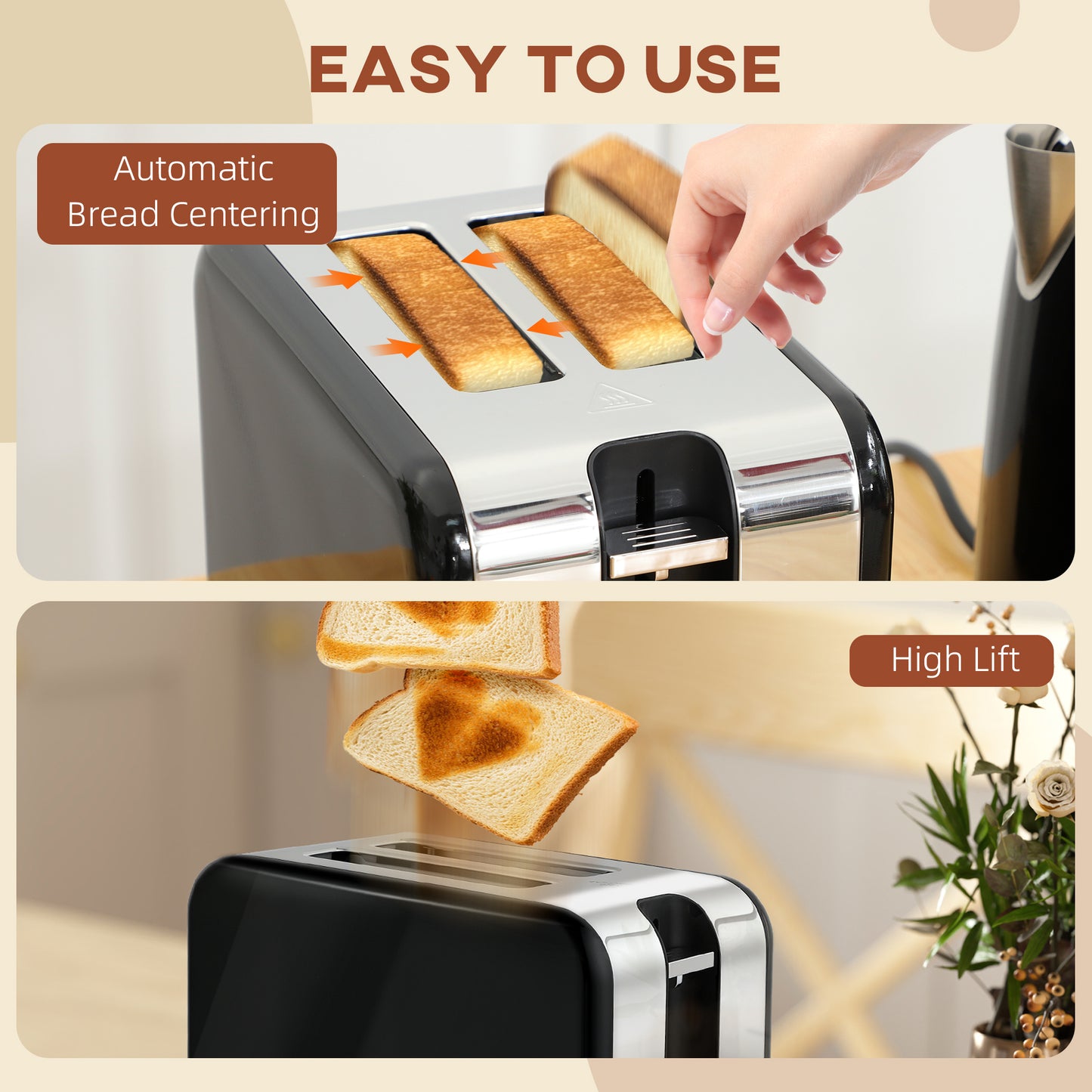 Retro Toaster and Kettle Set - Black / Cream