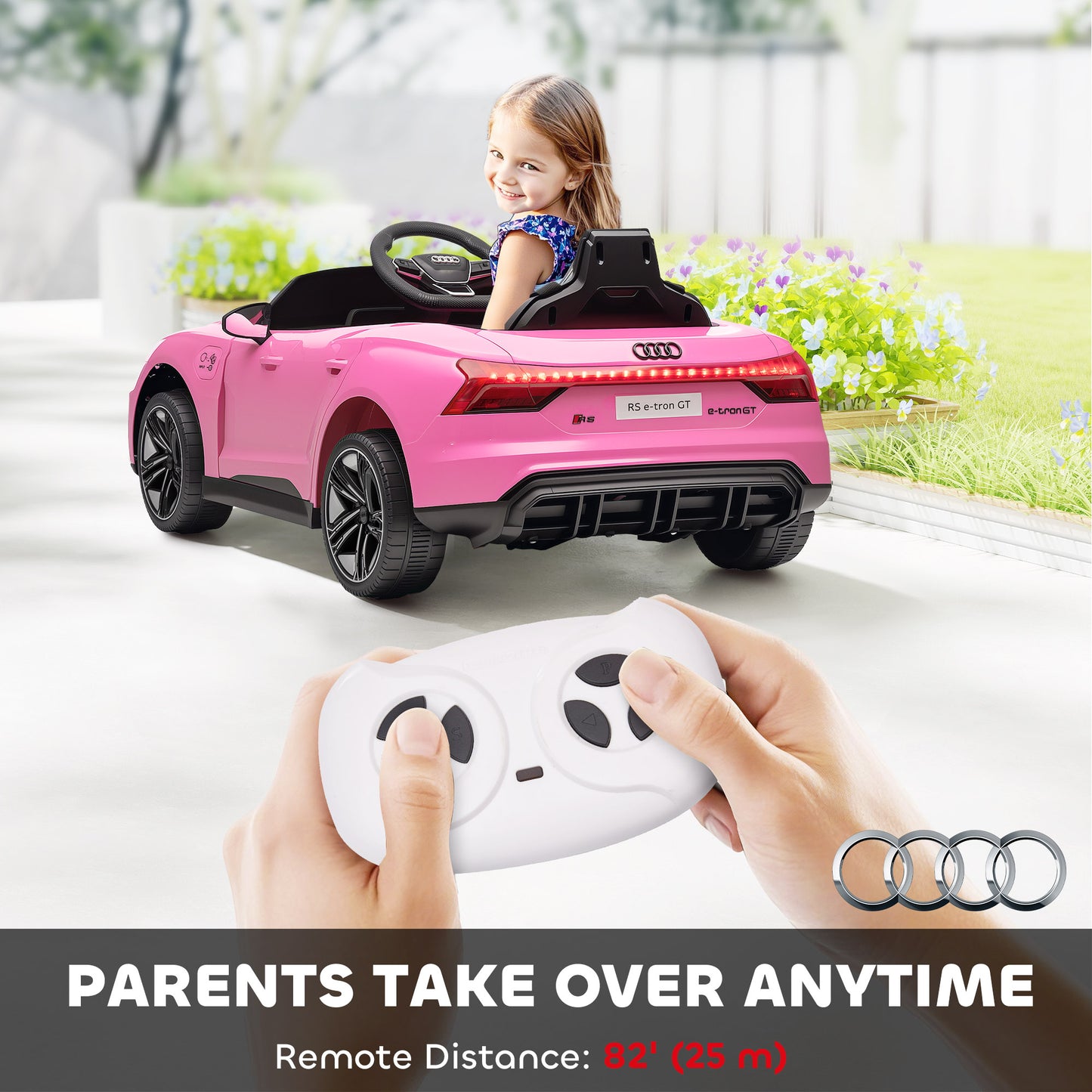 Audi RS E-Tron GT Licensed 12V Kids Electric Ride-On Car, with Remote Control, Suspension System, Lights, Music, Motor - Pink