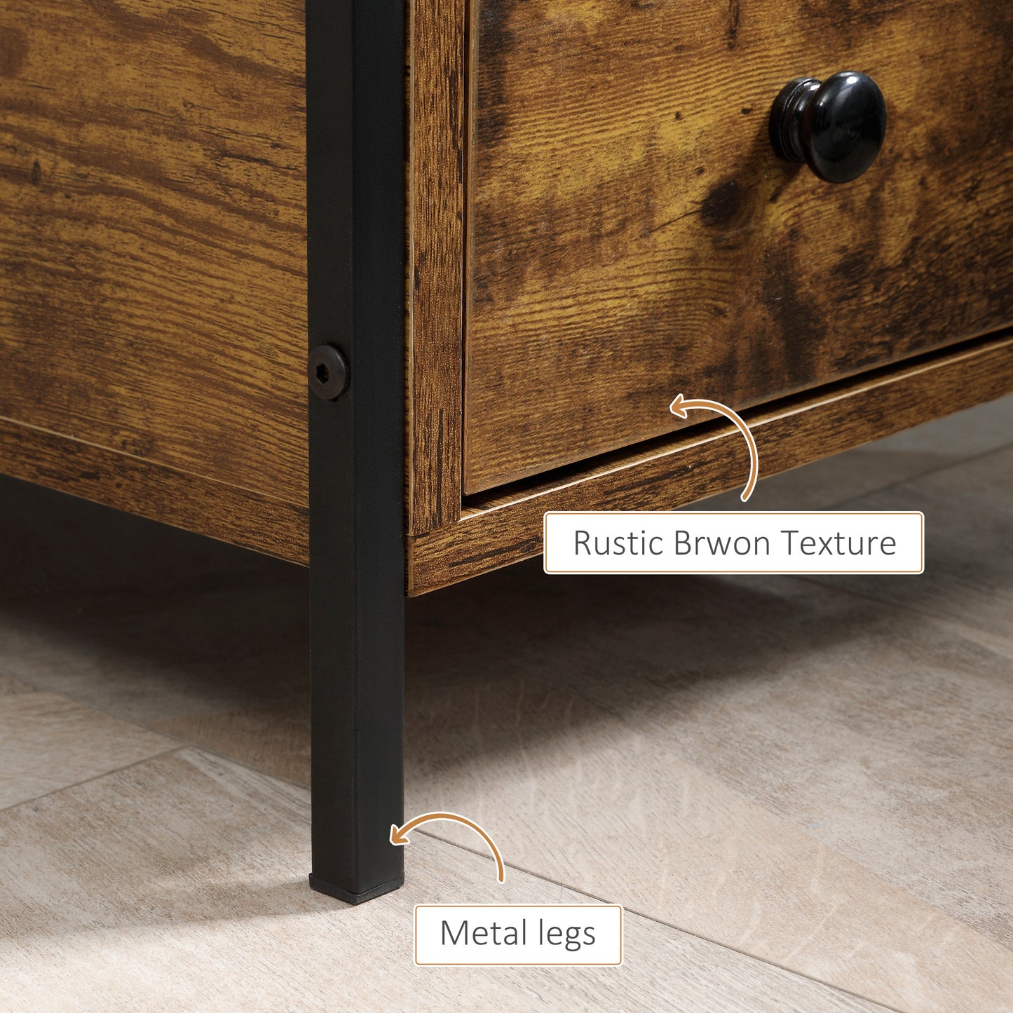 Set of 2 Side Table, Narrow Bedside Table with 2 Drawers and Storage Shelf, Industrial End Table for Small Spaces, Rustic Brown