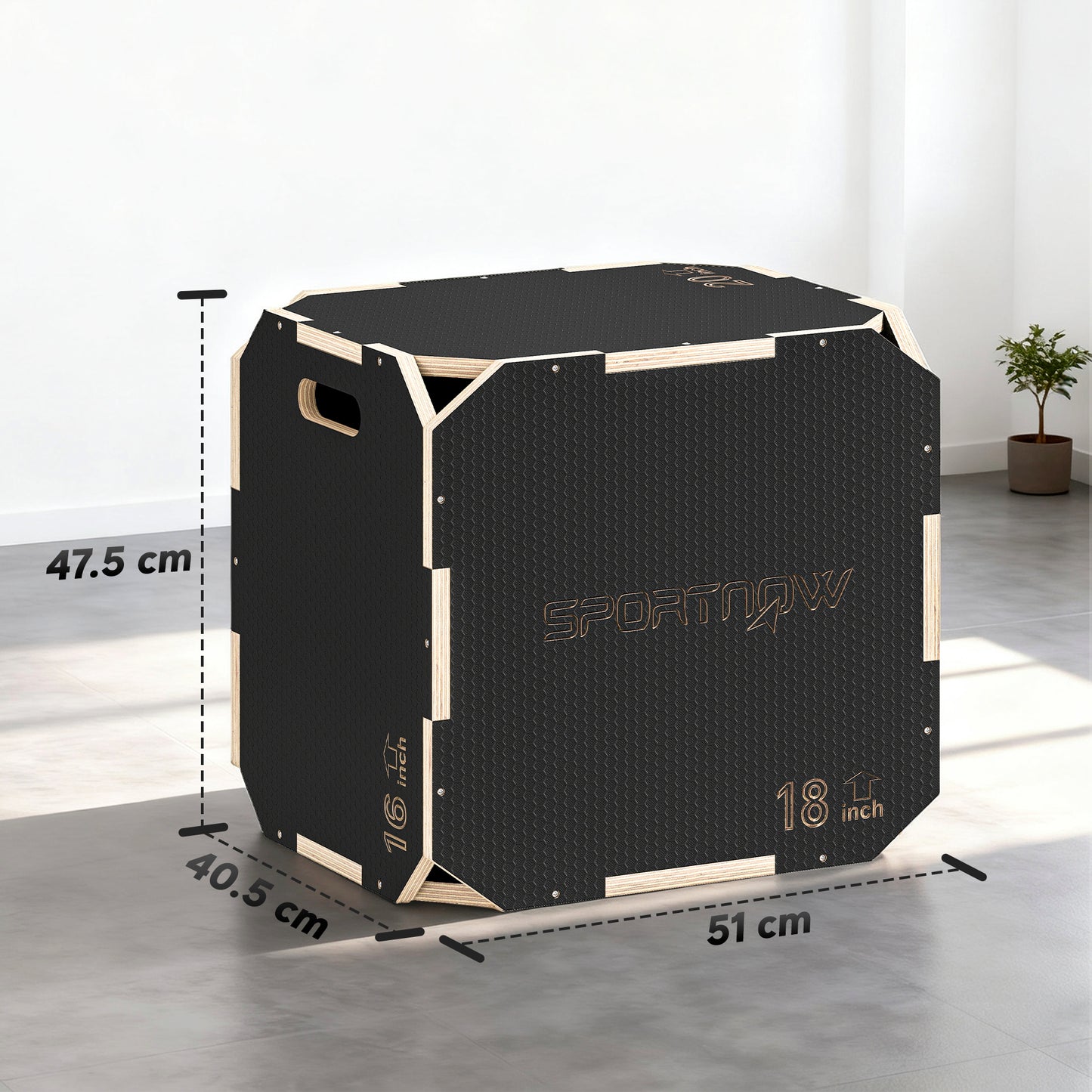 SPORTNOW Non-Slip Plyo Box, Corner-free Wooden Jump Box, 40.5 x 51 x 47.5 cm