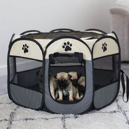 Portable Pop-Up Pet Playpen | 8-Panel | Zip Door | Removable Top | 600D Oxford Cloth & Mesh | 45x66cm Open | Folds Flat | Carry Bag | Indoor & Outdoor