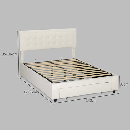 Double Ottoman Bed Frame, with Front Drawer - Cream / Black