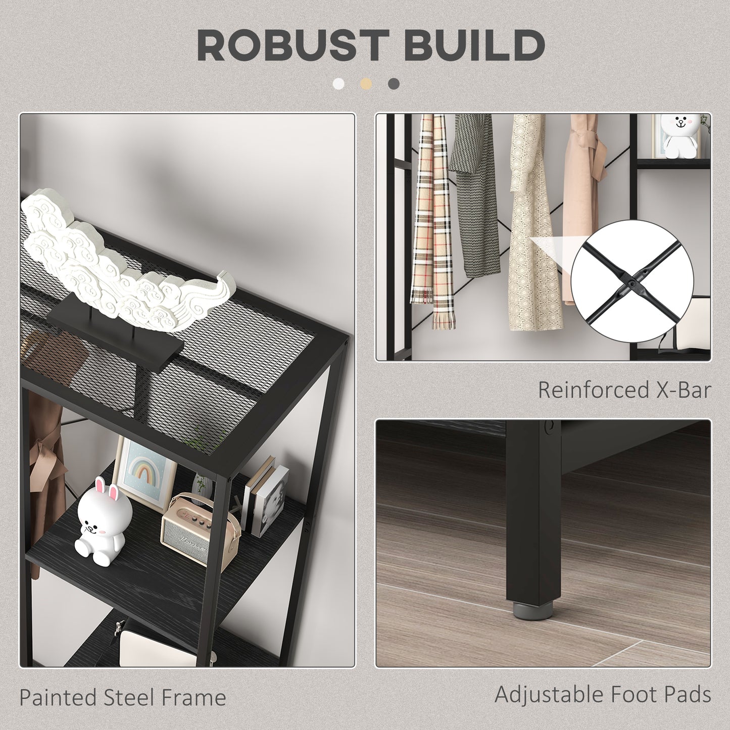 Coat Rack Shoe Storage, 170cm Free Standing Hall Tree W/ Hanging Rail and Storage Shelves, 2-In-1 Coat Stand for Hallway, Entryway, Bedroom, Black