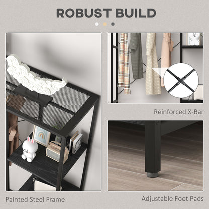 Coat Rack Shoe Storage, 170cm Free Standing Hall Tree W/ Hanging Rail and Storage Shelves, 2-In-1 Coat Stand for Hallway, Entryway, Bedroom, Black