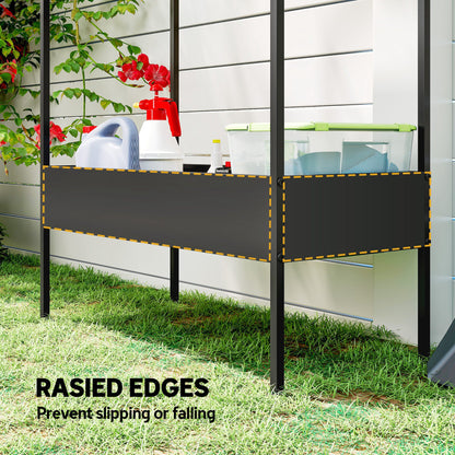 2-Tier House-Shaped Plant Stand with Top Hook | Powder-Coated Metal | 13cm Raised Edges | Adjustable Levelling Feet | 40kg per Tier | 80kg Total | 75x35x150cm | Indoor & Outdoor | Black