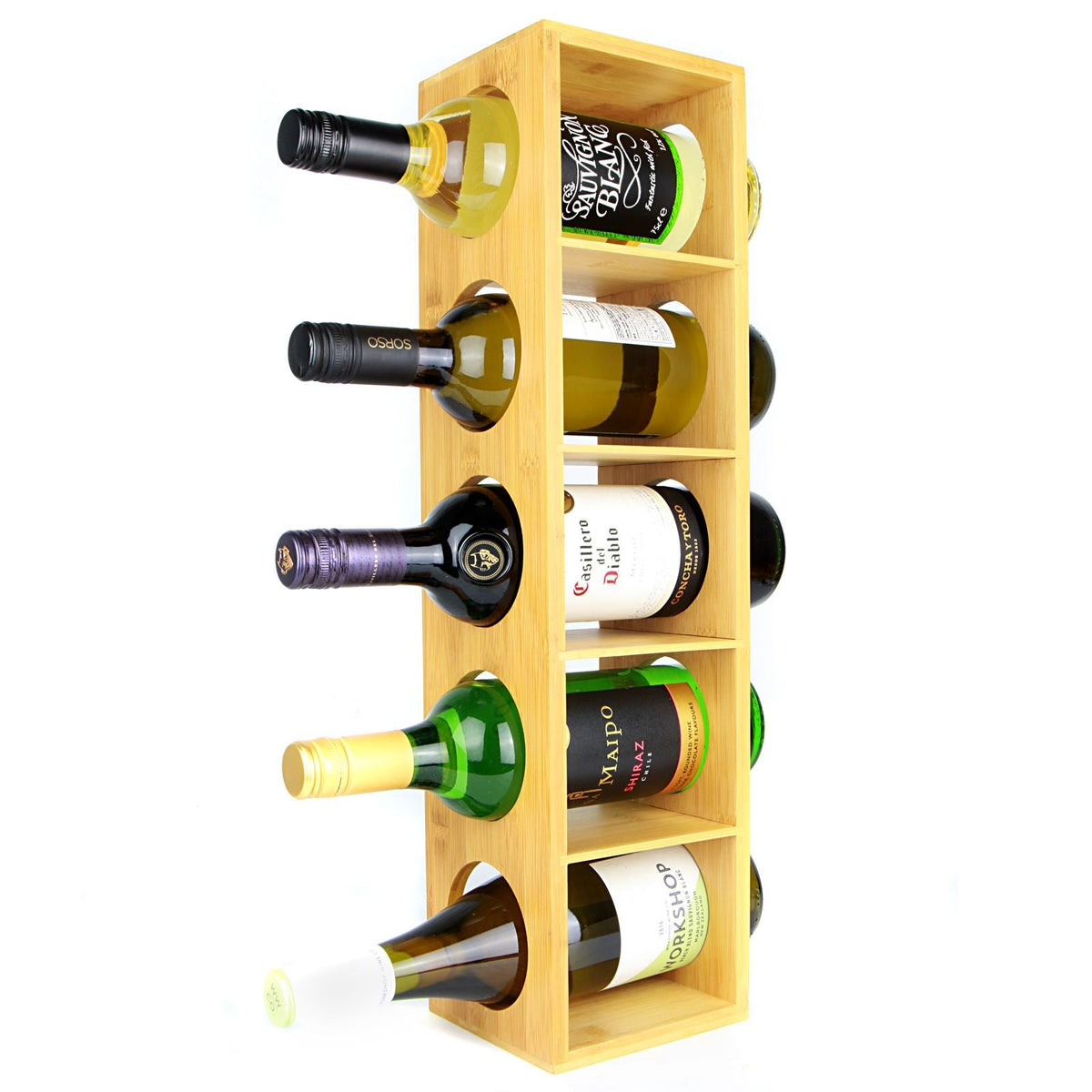 Maison & White Bamboo Wine Rack | 5 Bottle Holder | Wall Mounted or Freestanding | Vertical & Horizontal Storage | Natural Bamboo, 60cm
