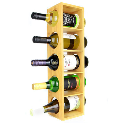 Maison & White Bamboo Wine Rack | 5 Bottle Holder | Wall Mounted or Freestanding | Vertical & Horizontal Storage | Natural Bamboo, 60cm