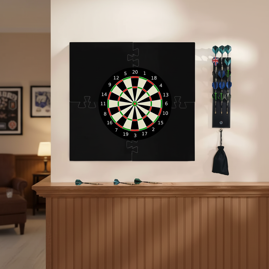 Square EVA Dartboard Surround Wall Protector | 720mm x 720mm | Velvet Surface | 4-Piece No-Tool Assembly | Home Bar Game Room