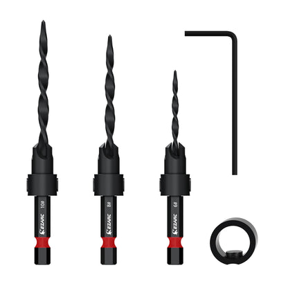 EZARC 5 Piece Countersink Drill Bit Set, 1/4" Hex Shank Quick Change Tapered Drill Bits Counter Sinker Woodworking Pilot Screw Hole