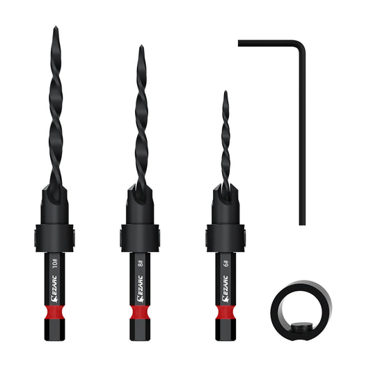 EZARC 5 Piece Countersink Drill Bit Set, 1/4" Hex Shank Quick Change Tapered Drill Bits Counter Sinker Woodworking Pilot Screw Hole