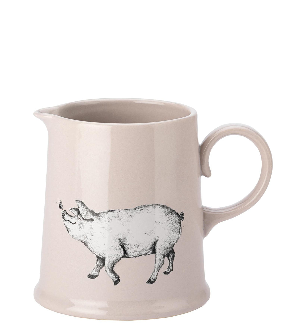 Maison & White Fieldview Farm Pint Jug | Illustrated Pig Design | Soft Neutral Finish | Handled Country Kitchen Serving Jug