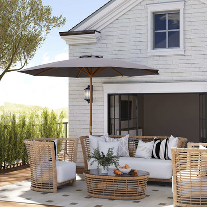 Outsunny 3(m) Wooden Patio Parasol Umbrella - Dark Grey