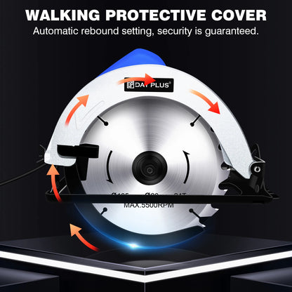 Circular Saw, 1500W 5000RPM Electric Power Circular Saw With Laser Guide,0 to 45° Bevel Angle, 180mm Saw Blade,55mm