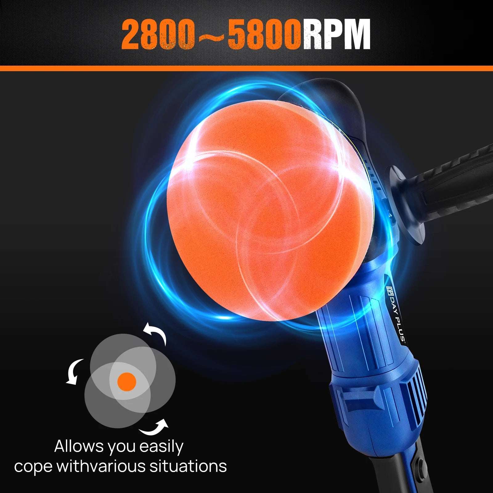 5000W Dual Action Car Polisher, Random Orbital Polishing Car Buffer, 6 Variable Speeds For Car Detailing & Cleaning