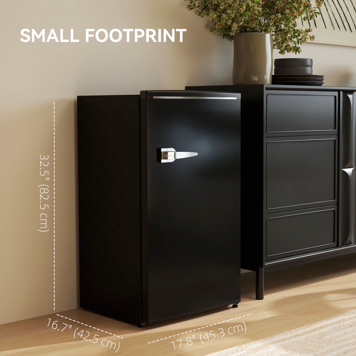 Under Counter Fridge, 85L Small Retro Vintage Style Refrigerator with Chiller Box, Adjustable Thermostat, Glass Shelves, Black