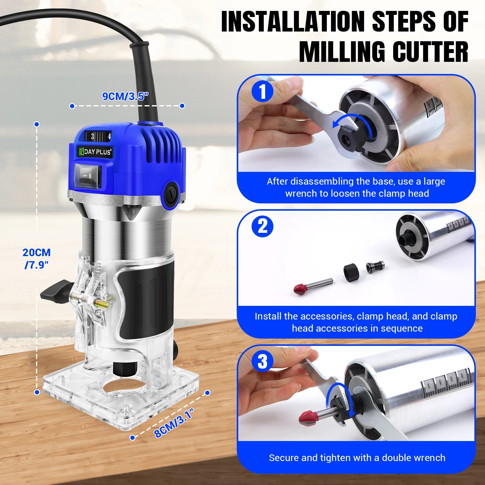 Handheld Palm Router Trimmer, Woodworking Hand Router With Trimmer Base, Wood Compact Trim Power Routers Tool
