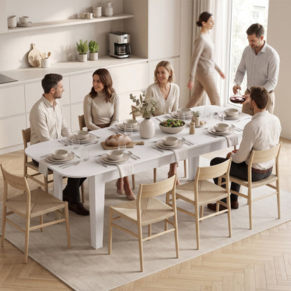 Extendable Oval Dining Table | White | Particleboard Steel | 140-180W x 80D x 75H cm | Seats 4-6 | 100kg | Melamine Top | Rounded Edges | Felt Pads | Steel Guide Rails | Underboard Storage
