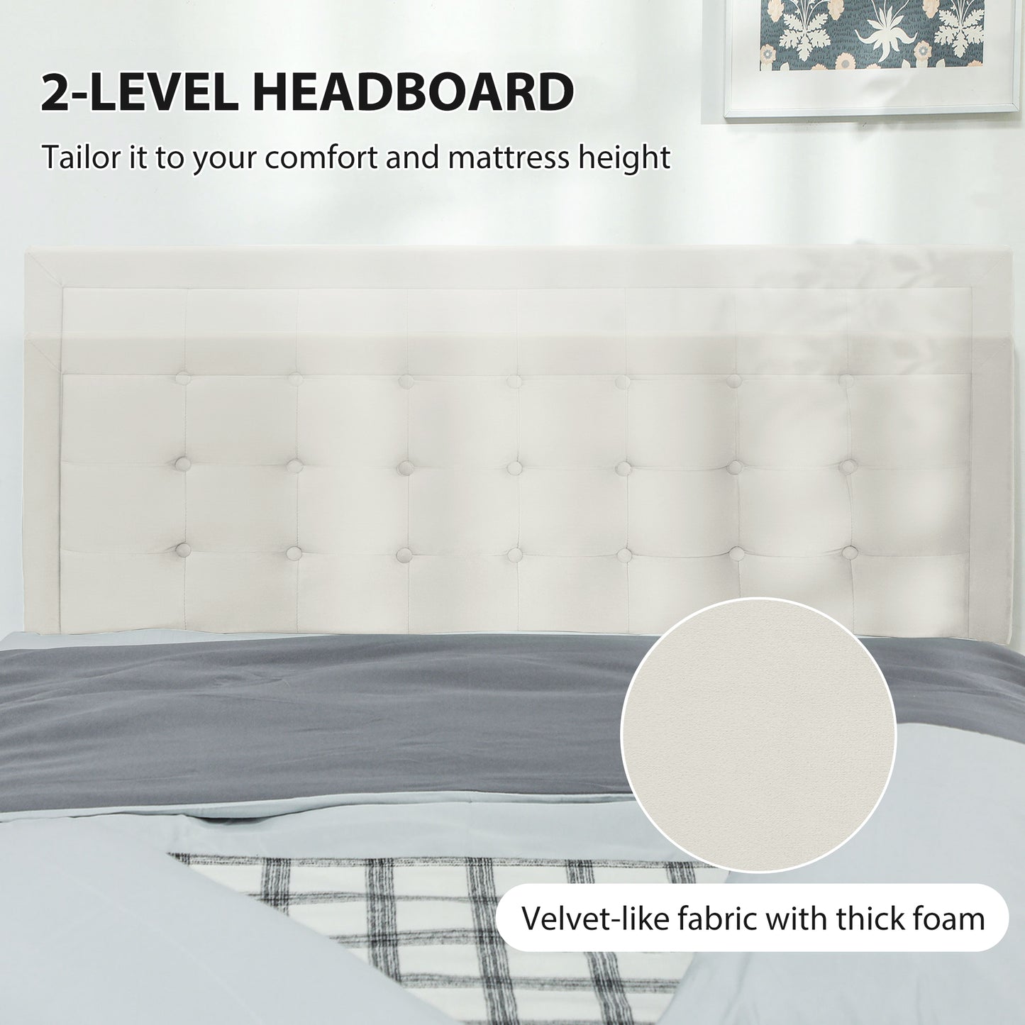 Double Ottoman Bed Frame, with Front Drawer - Cream / Black