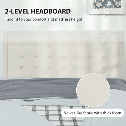 Double Ottoman Bed Frame, with Front Drawer - Cream / Black