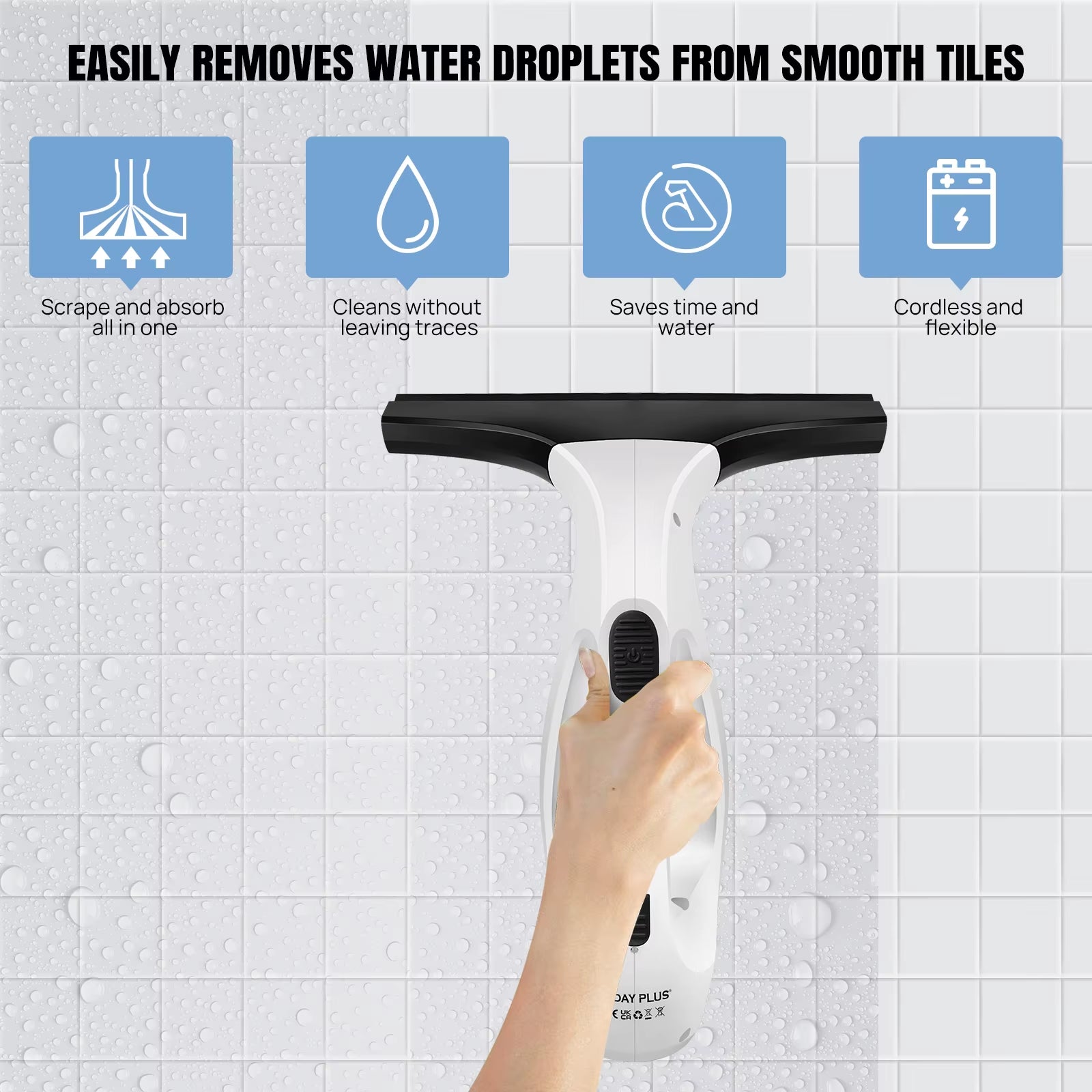 Window Squeegee, Rechargeable Cordless Window Vacuum 3500Mah, 2 in 1 Squeegee & Microfiber Window Scrubber for Windows, Mirror