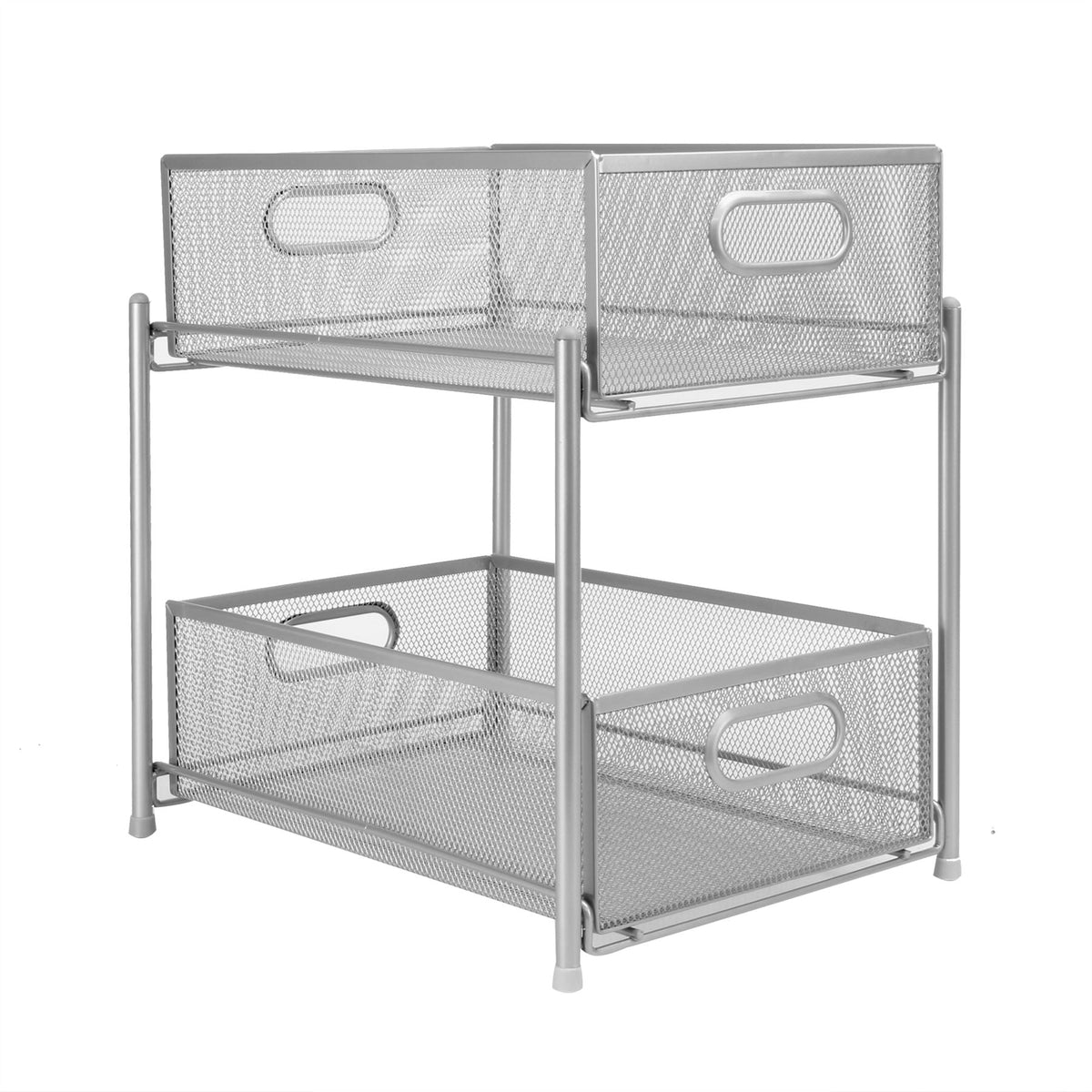 Maison & White 2 Tier Stainless Steel Sliding Shelves | 31x33x23.5cm | 2 Mesh Pull-Out Drawers | No Assembly | Kitchen Pantry Bathroom Desk | Freestanding Storage | 2-Year Warranty