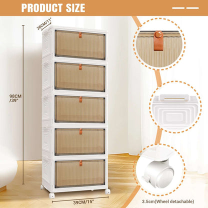 3/4/5-Tier Storage Boxes with Lid, Plastic Storage Boxes with 4 Universal Wheels, Organizer for Bedroom Living Room Study Office