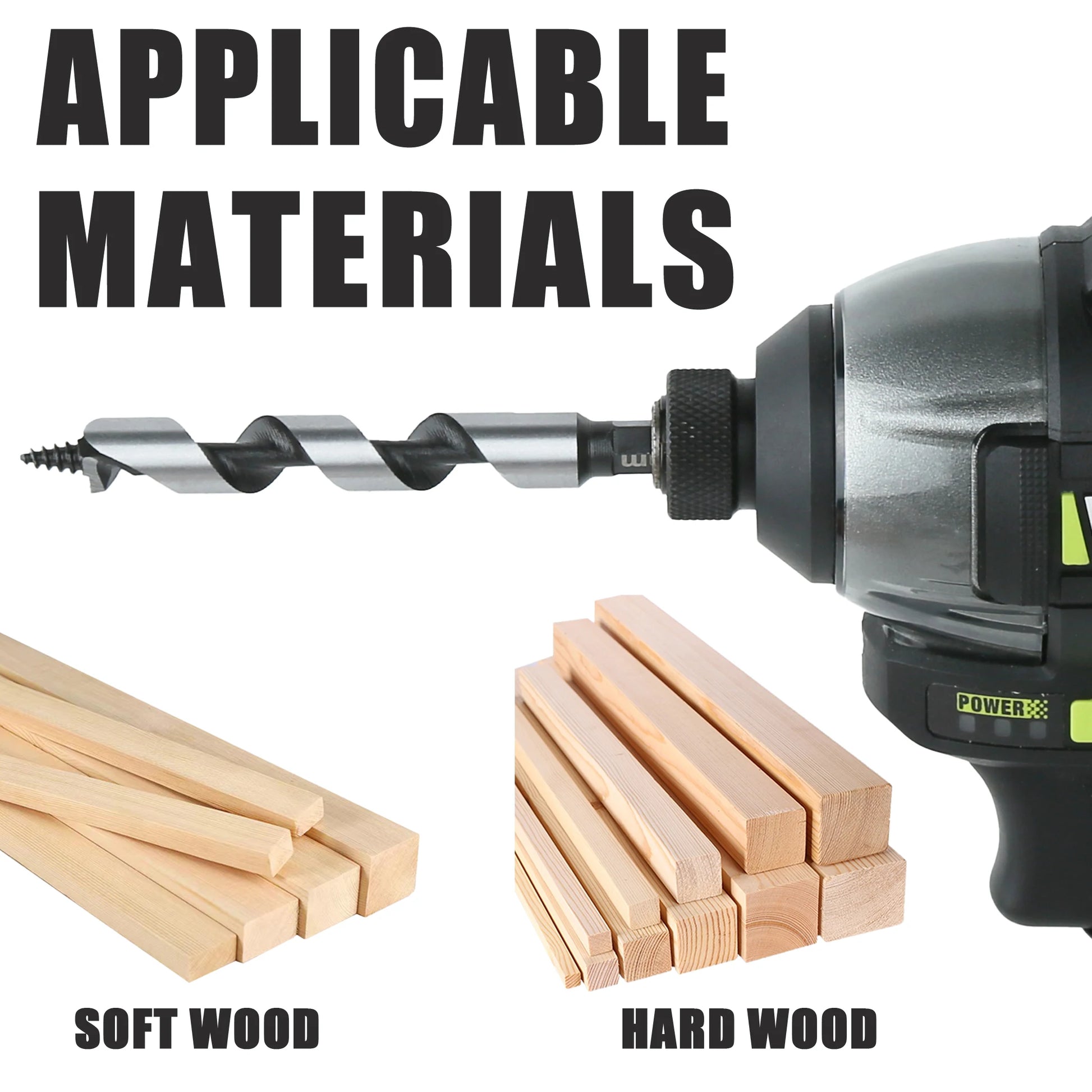 Wood Drill Bit Set with 5/6/8/10/12mm Ship Auger Design, 1/4'' Quick Change Shank, HCS for Soft & Hard Wood 