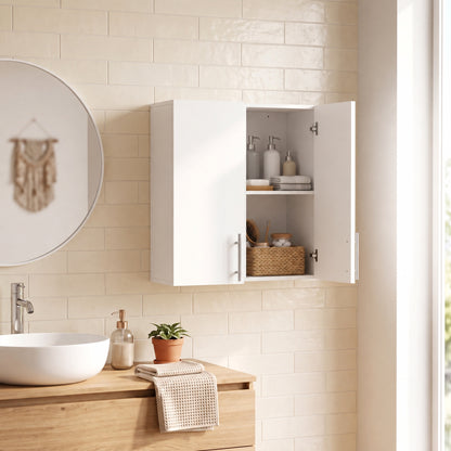 Wall-Mounted Cabinet | White MDF | 60x31x60cm | 2 Doors | Adjustable Shelf 6.4cm Steps | Soft-Close Hinges | 20kg | Bathroom Kitchen Living Room