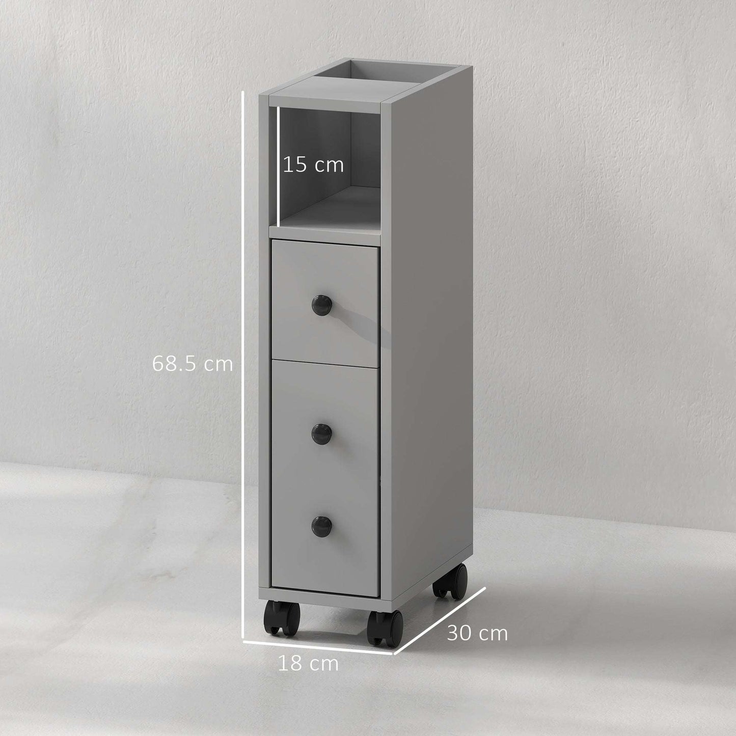 Kleankin Slimline Bathroom Storage Cabinet - Grey