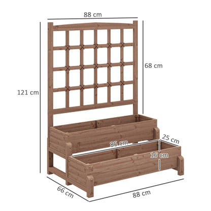 2-Tier Raised Bed with Trellis, Wooden Elevated Planter Box, Outdoor Raised Planter for Climbing Plants, Fruits, Vegetables, Flowers, Brown