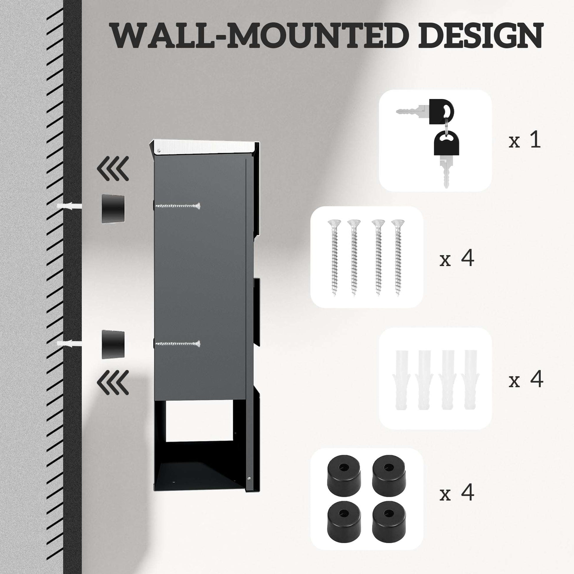 Wall Mounted Post Box with Viewing Window,  Modern Galvanised Steel Mailbox with Copper Core, Weatherproof Letterbox Charcoal Grey