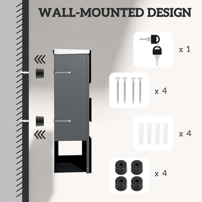 Wall Mounted Post Box with Viewing Window,  Modern Galvanised Steel Mailbox with Copper Core, Weatherproof Letterbox Charcoal Grey