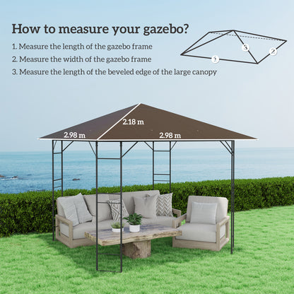 Outsunny 3 x 3(m) Gazebo Canopy Replacement Cover, Garden Gazebo Roof Replacement with Drain Holes, Water-resistant Plastic Coating, 370g/㎡, UPF30+, Brown