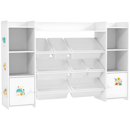 AIYAPLAY Kids Toy Organisers and Storage with 8 Removable Storage Bins and Bookshelf, White