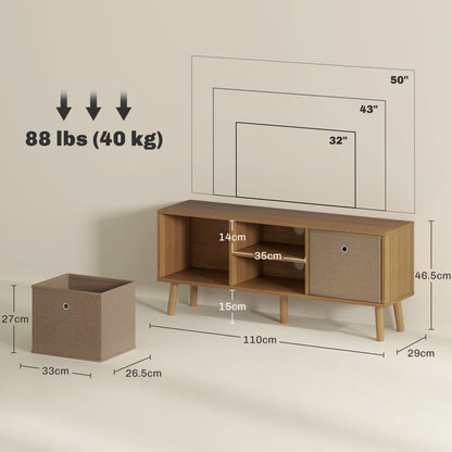 Retro Vintage Style TV Cabinet Stand Unit for TVs up to 50'' with Foldable Drawers, Entertainment Centre for Living Room Brown